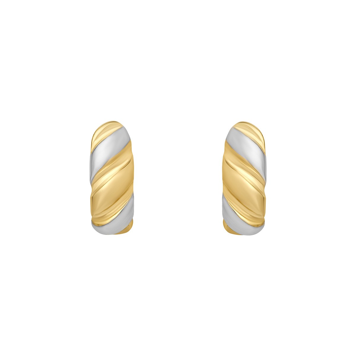 Sterling Silver & Yellow Gold Plated Ribbed Oval Hoop Earrings