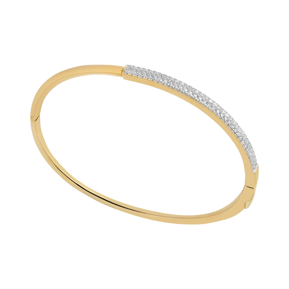 Sterling Silver Yellow Gold Plated Half Cubic Zirconia Pave Bangle