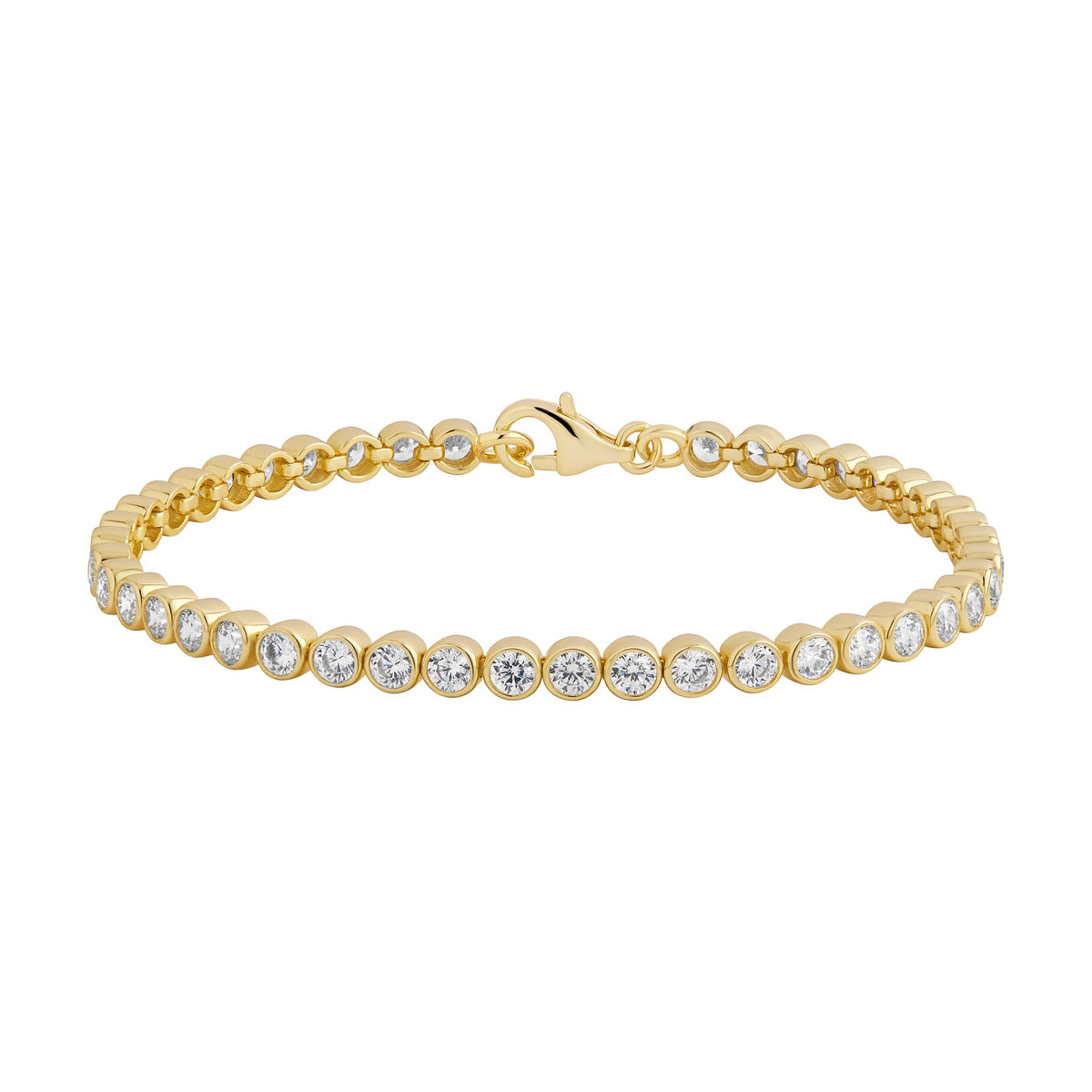 Sterling Silver Yellow Gold Plated Cubic Zirconia Rubover 3mm Tennis Bracelet 18.5cm