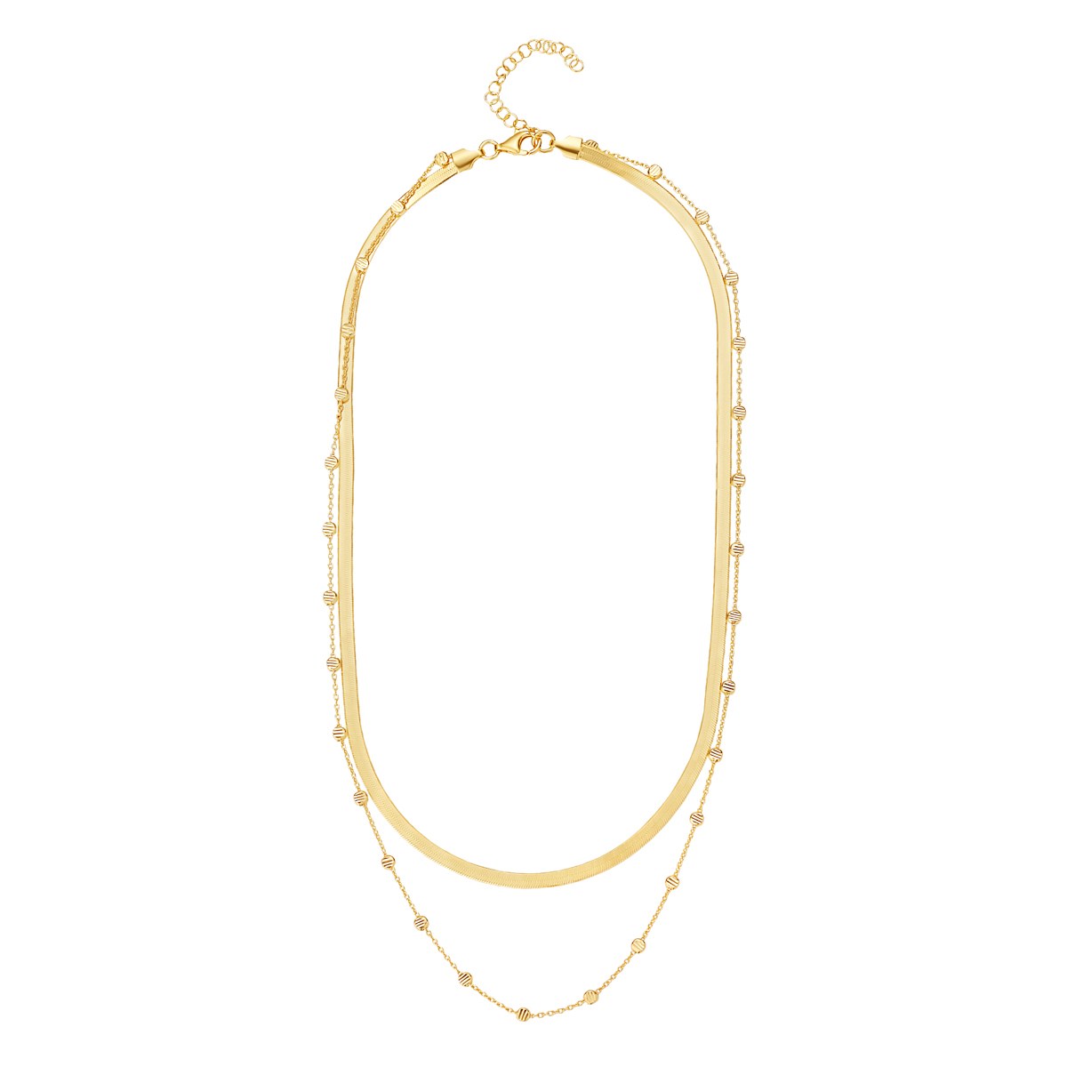 Sterling Silver Yellow Gold Plated Snake & Ball Chain Double Necklace 19-21'