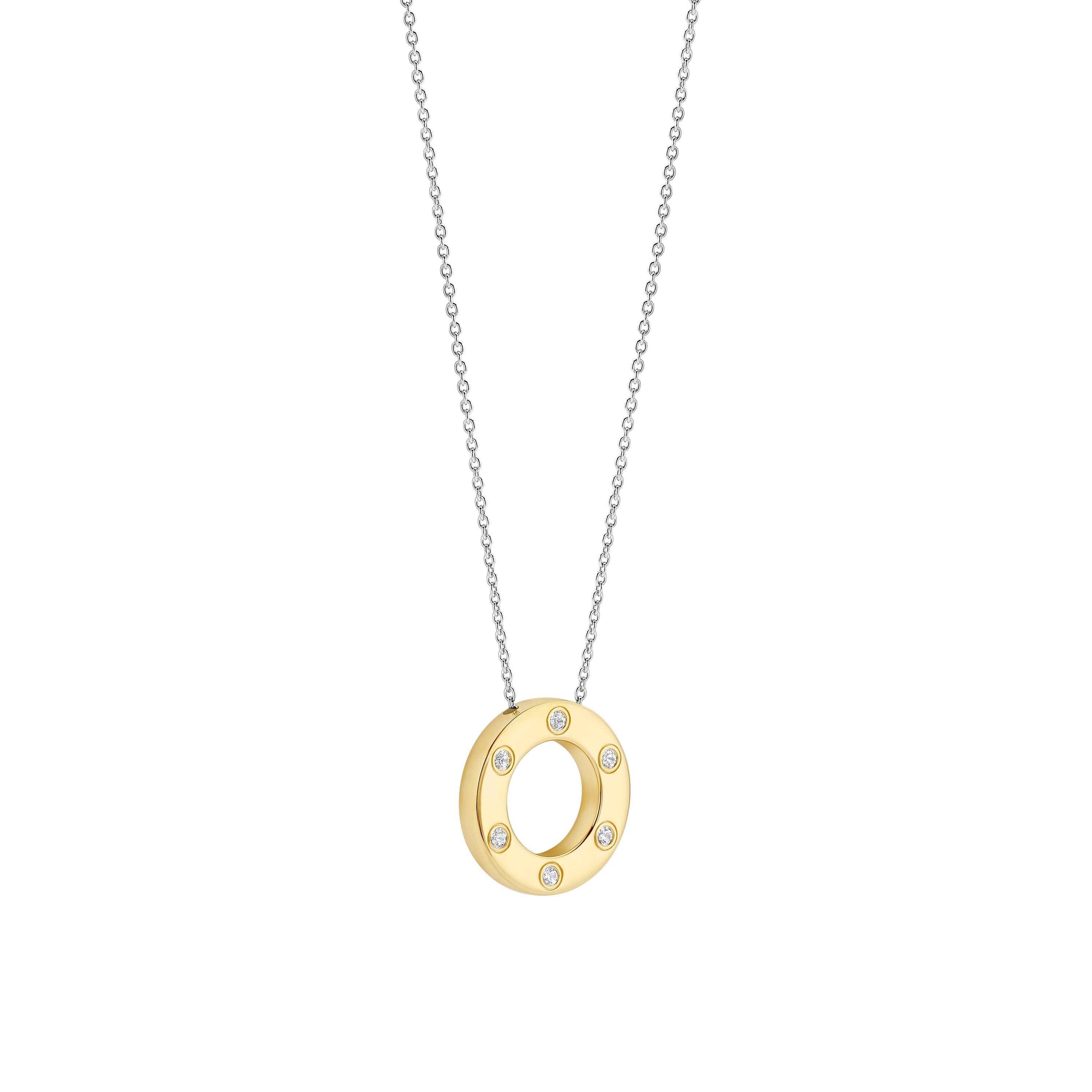 Ti Sento Sterling Silver & Yellow Gold Plated Cubic Zirconia Circle Necklace 38-48cm