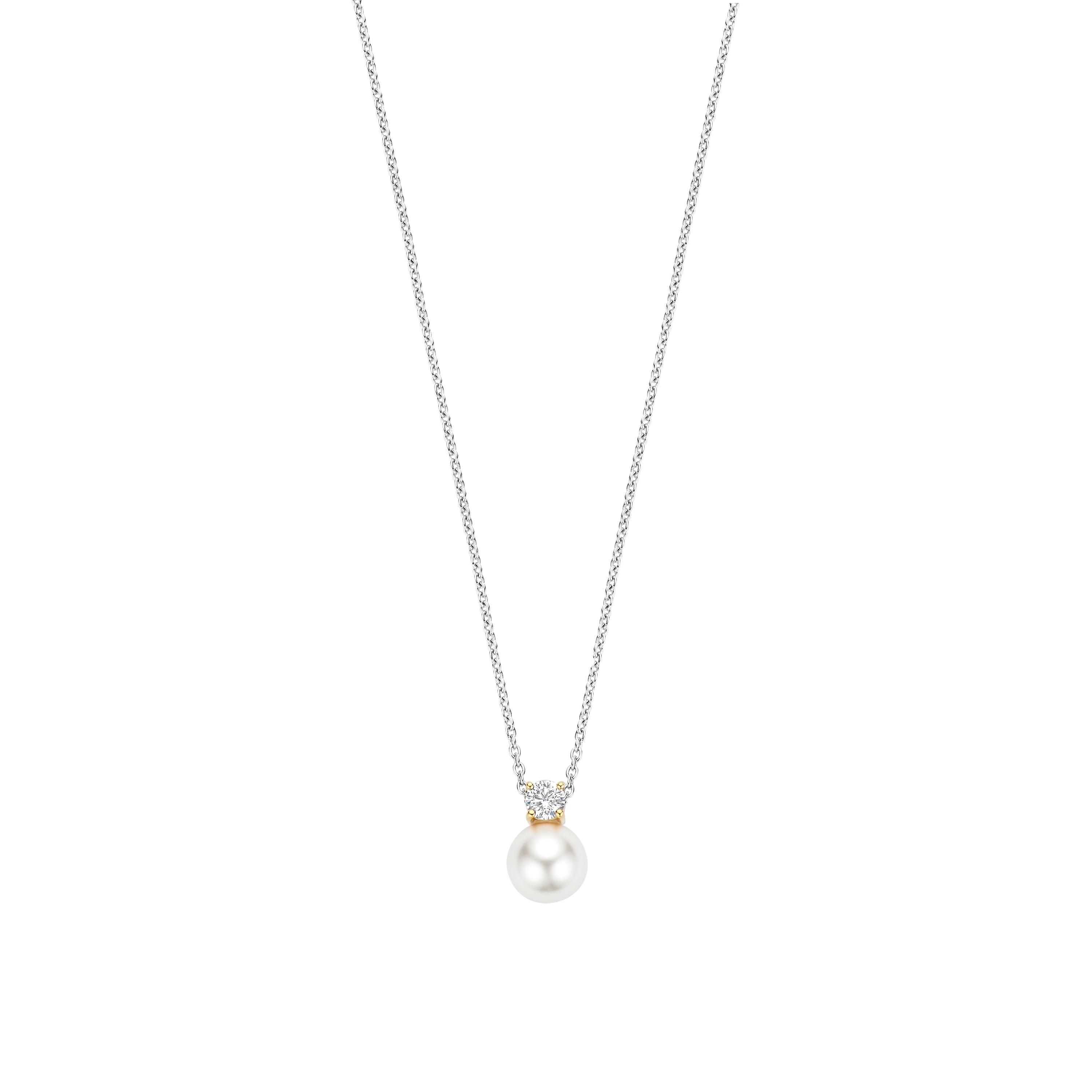 Ti Sento Sterling Silver & Yellow Gold Plated Shell Pearl Necklace with Cubic Zirconia 38-48cm