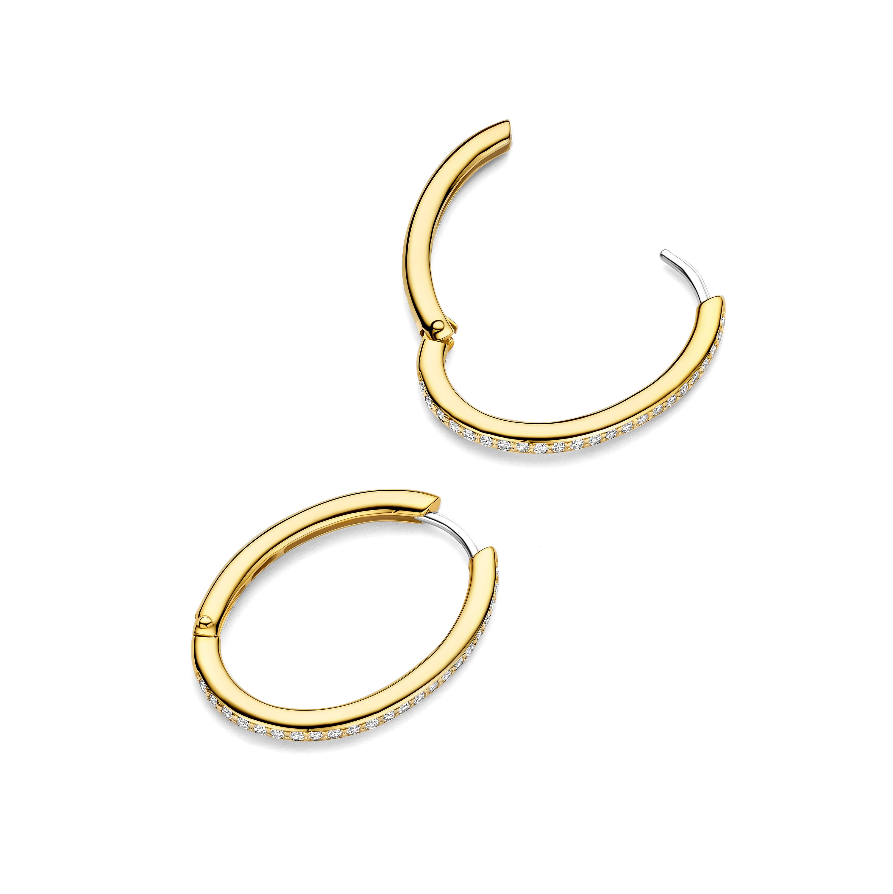 Ti Sento Sterling Silver Yellow Gold Plated Cubic Zirconia Oval Hoop Earrings 25mm
