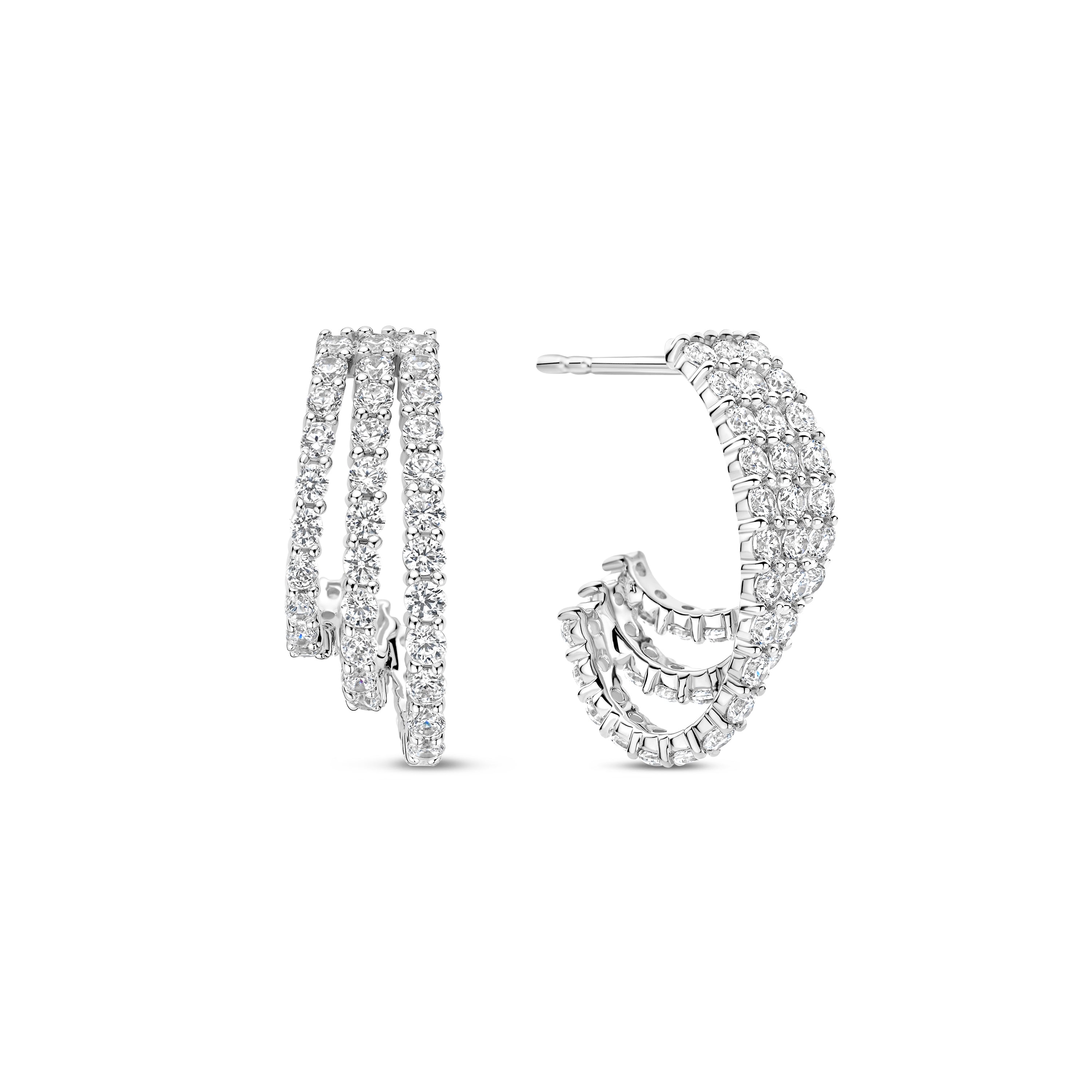 Ti Sento Sterling Silver Cubic Zirconia Triple Row Open Hoop Stud Earrings