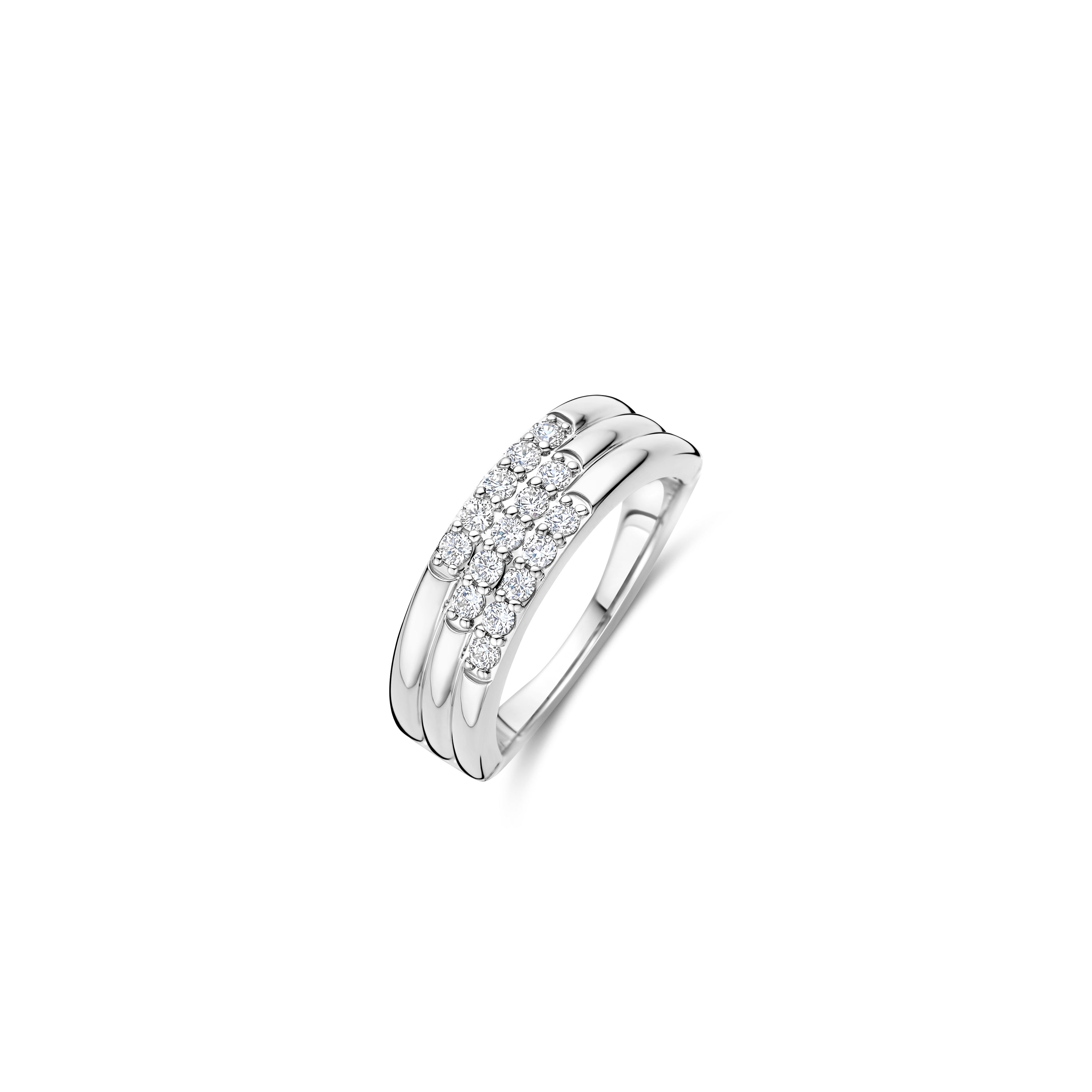 Ti Sento Sterling Silver Cubic Zirconia 3 Row Ring (Size 56)