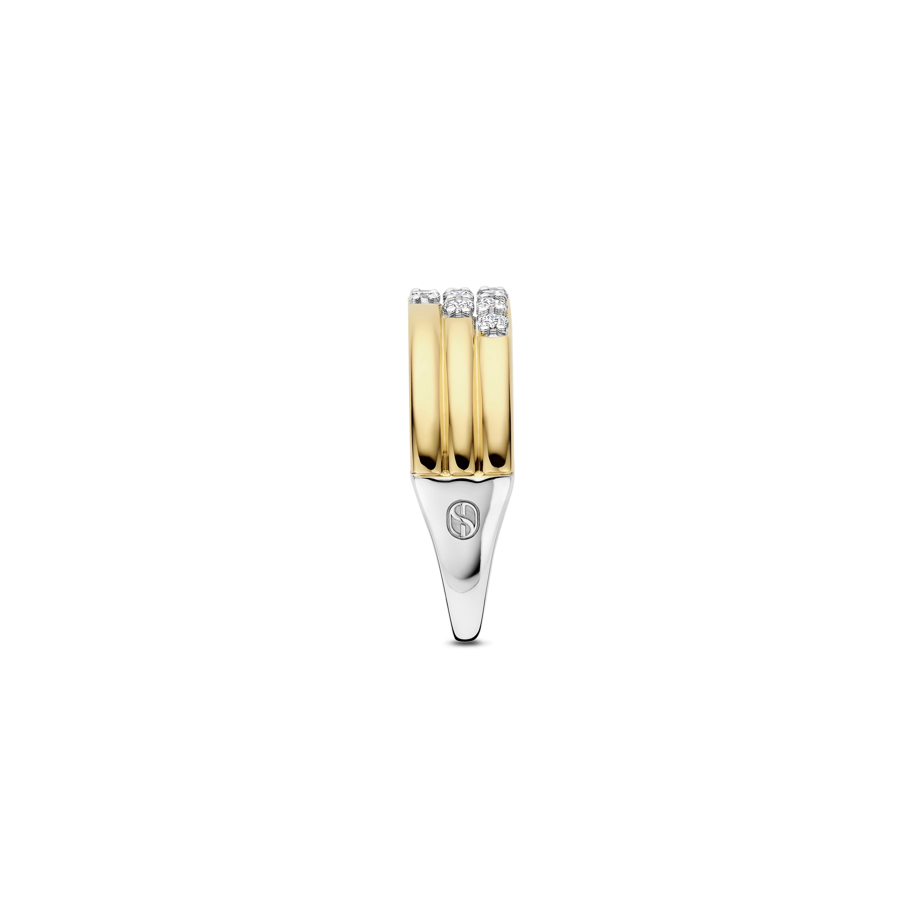 Ti Sento Sterling Silver & Yellow Gold Plated Cubic Zirconia 3 Row Ring (Size 58)