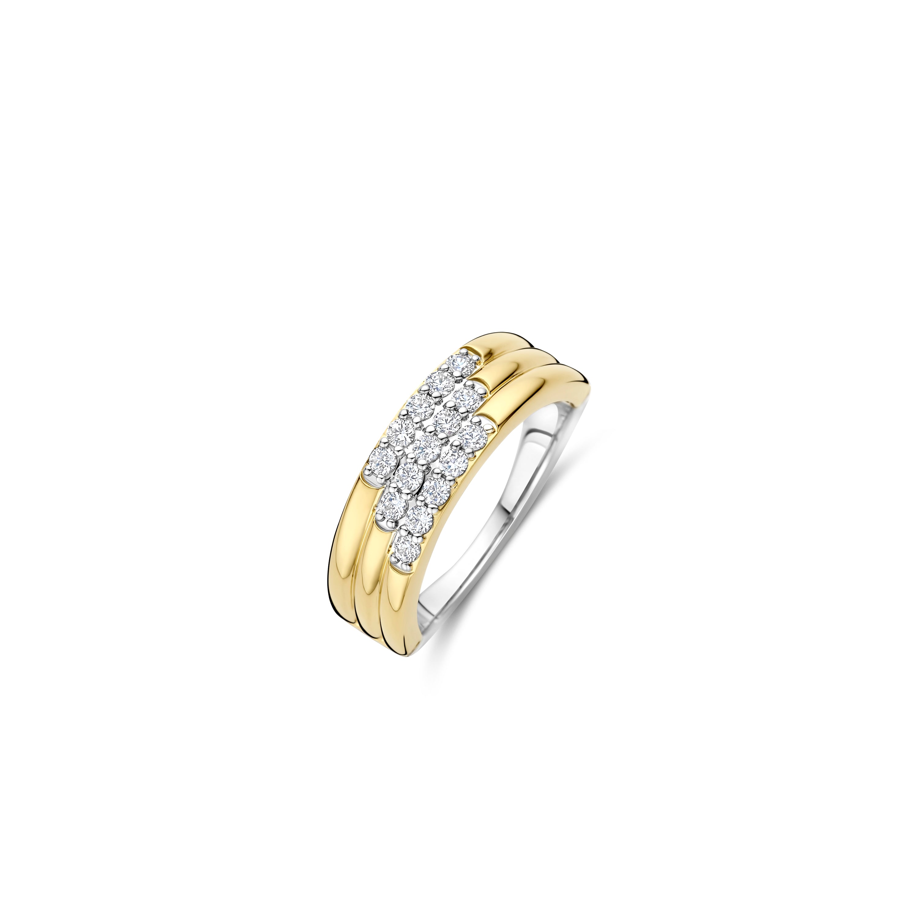 Ti Sento Sterling Silver & Yellow Gold Plated Cubic Zirconia 3 Row Ring (Size 58)