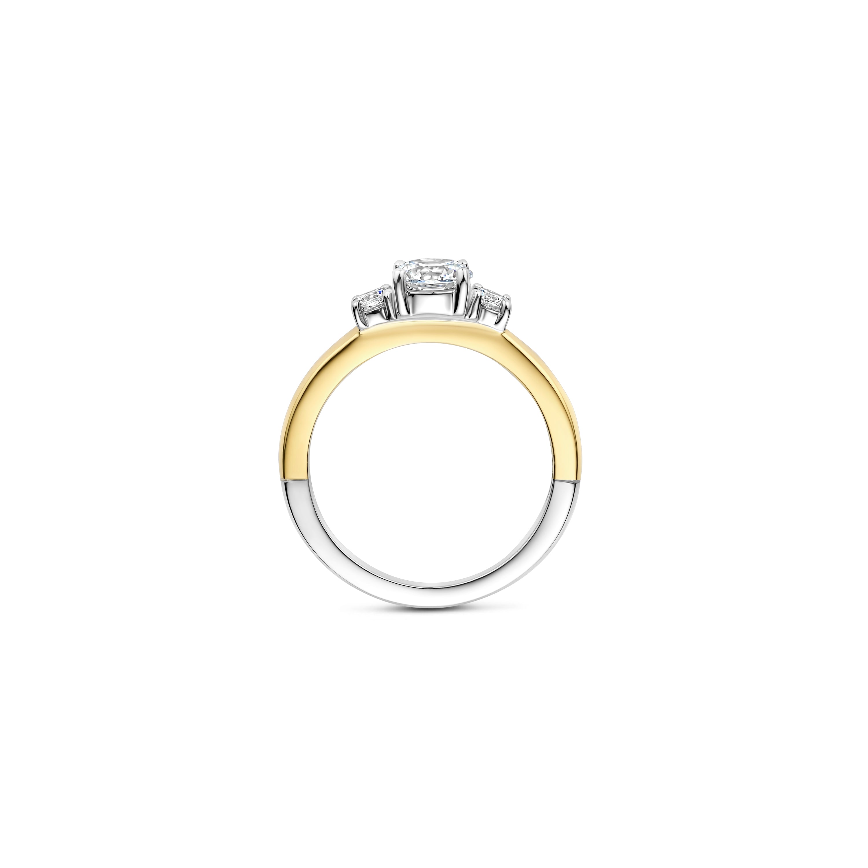 Ti Sento Sterling Silver & Yellow Gold Plated 3 Stone Round Cubic Zirconia Ring (Size 52)