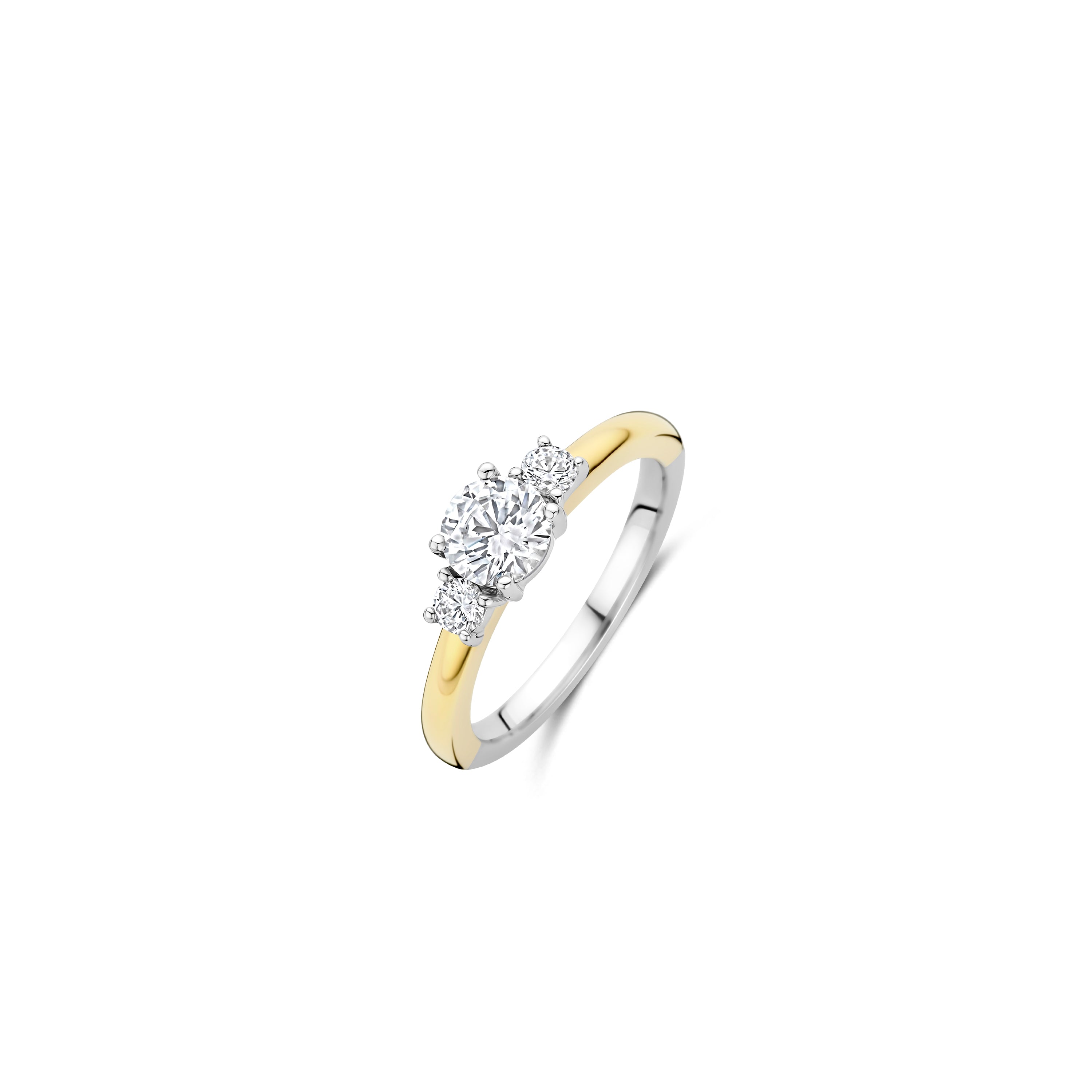 Ti Sento Sterling Silver & Yellow Gold Plated 3 Stone Round Cubic Zirconia Ring (Size 52)