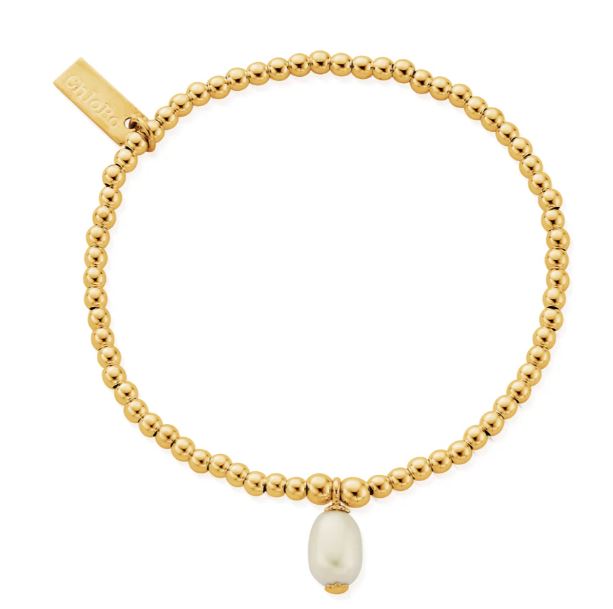 ChloBo Sterling Silver Yellow Gold Plated Cute Charm Pearl Drop Bracelet
