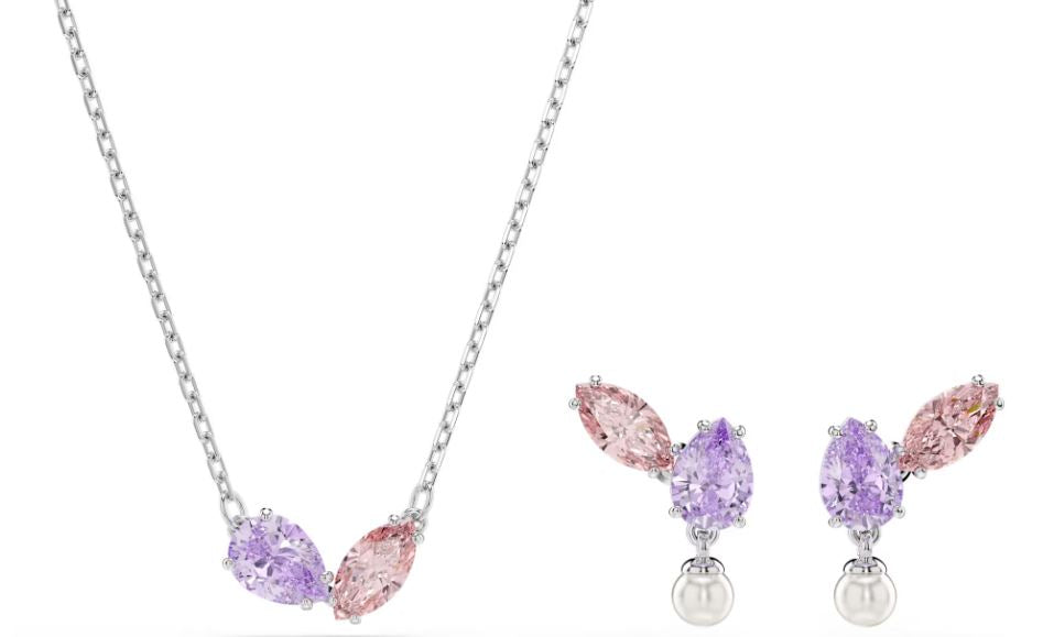 Swarovski Ariana Grande 2026 Capsule Set, Mixed Cuts, Multicoloured, Necklace And Earrings, Rhodium Plated