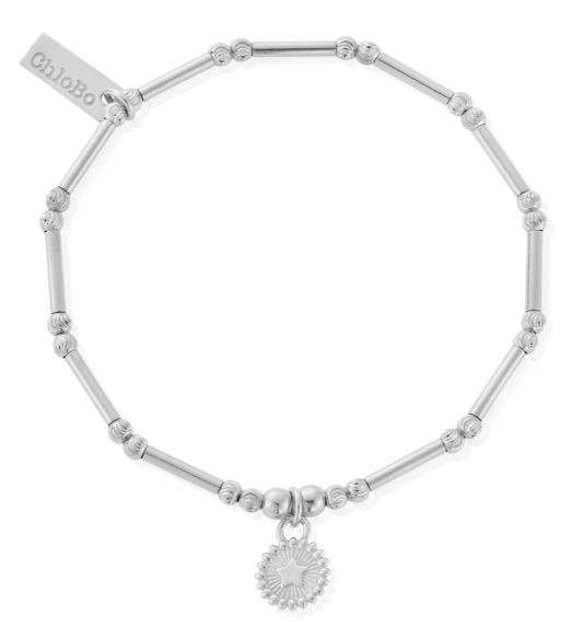 ChloBo Sterling Silver Dainty Moon Cut Sparkle Star Bracelet