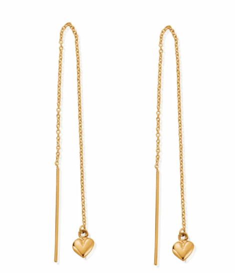 ChloBo Sterling Silver Yellow Gold Plated Mini Puffed Heart Pull Through Earrings