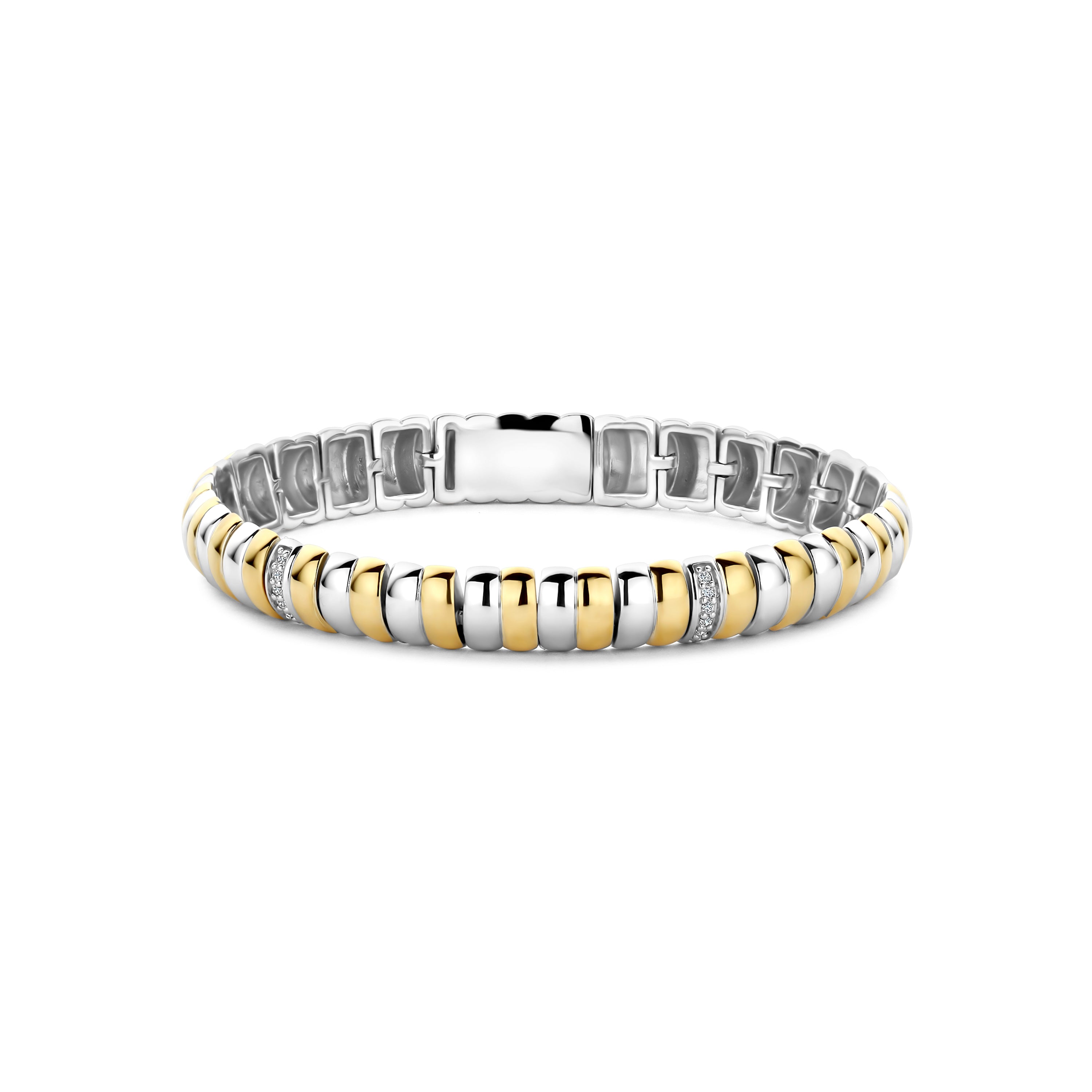 Ti Sento Sterling Silver & Yellow Gold Plated Ribbed Bracelet with Cubic Zirconia - L