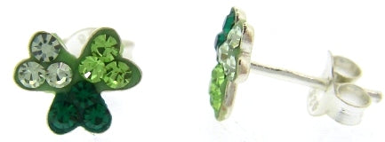 Sterling Silver Green CZ Shamrock Stud Earrings