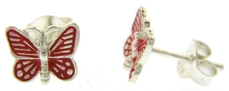 Sterling Silver Red Butterfly Stud Earrings