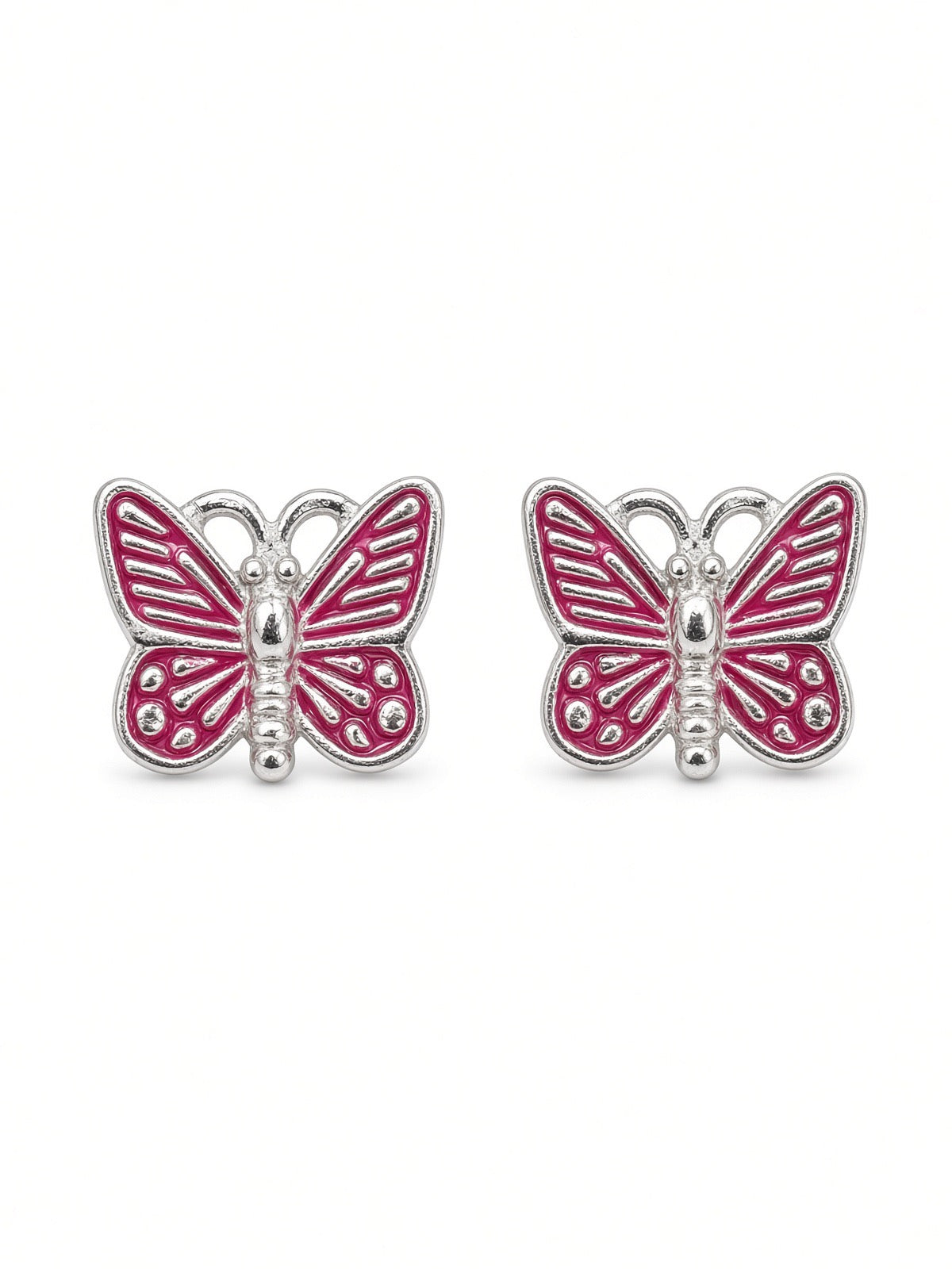 Sterling Silver Red Butterfly Stud Earrings