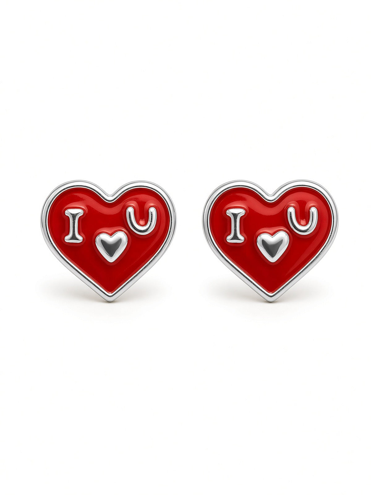 Sterling Silver Red Heart Stud Earrings