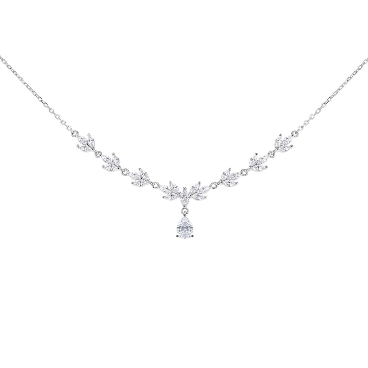 Sterling Silver Marquise & Teardrop Cubic Zirconia Necklet 16.5'- 17.75'