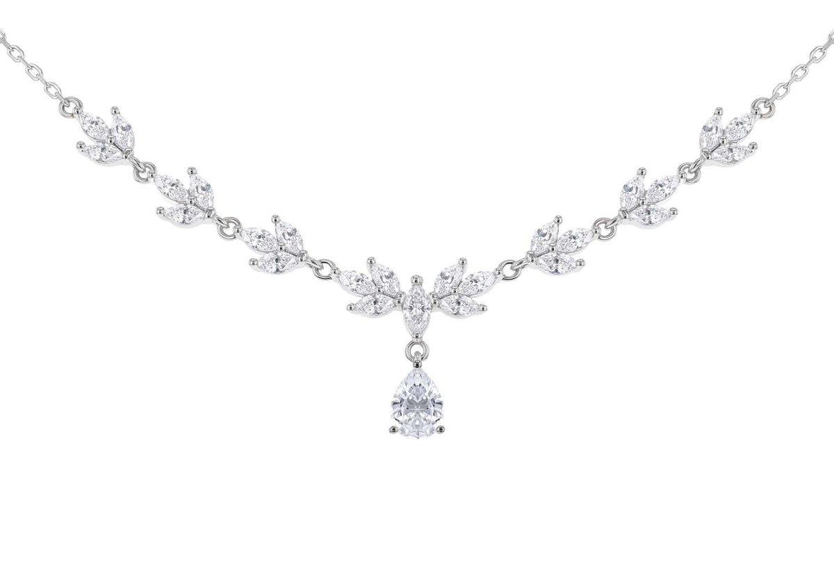 Sterling Silver Marquise & Teardrop Cubic Zirconia Necklet 16.5'- 17.75'