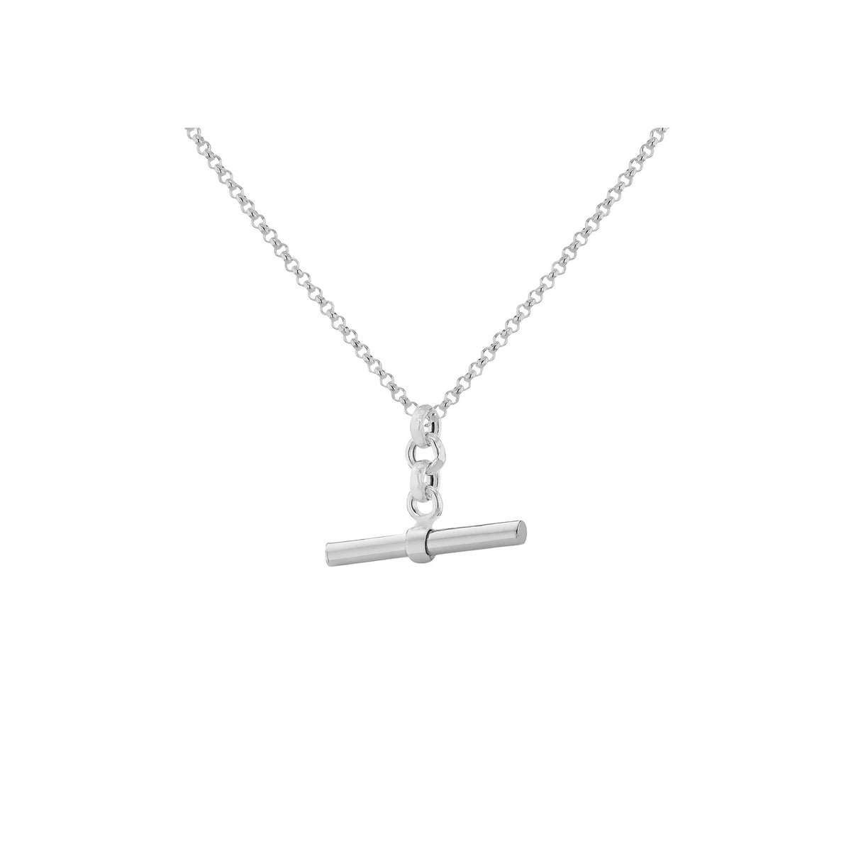 Sterling Silver Belcher Link T-Bar Necklace 16-18'