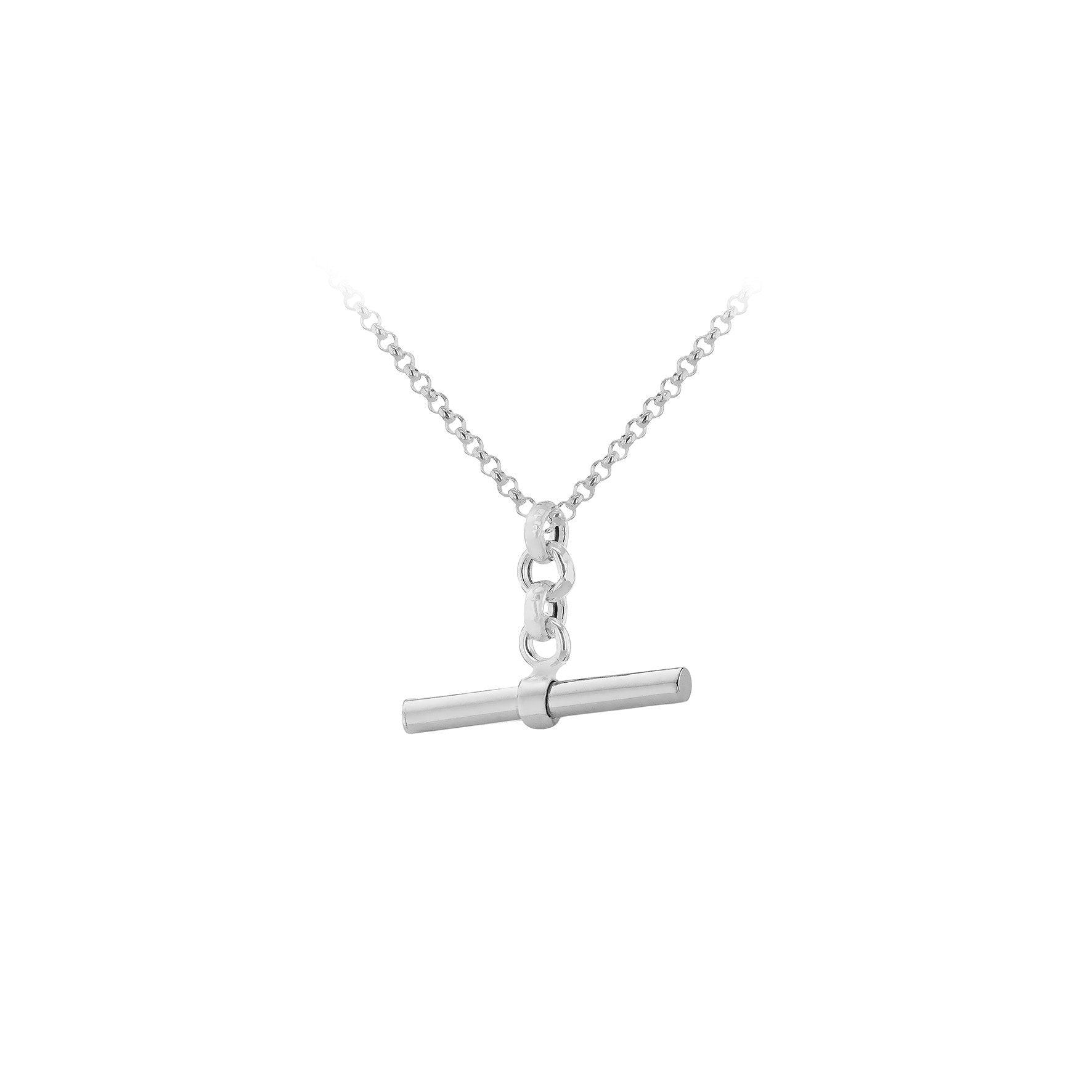 Sterling Silver Belcher Link T-Bar Necklace 16-18'