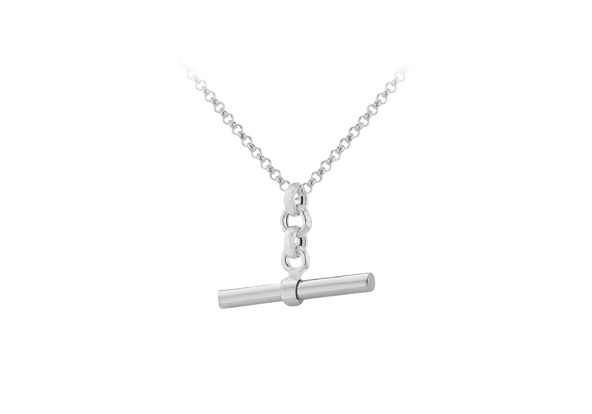 Sterling Silver Belcher Link T-Bar Necklace 16-18'