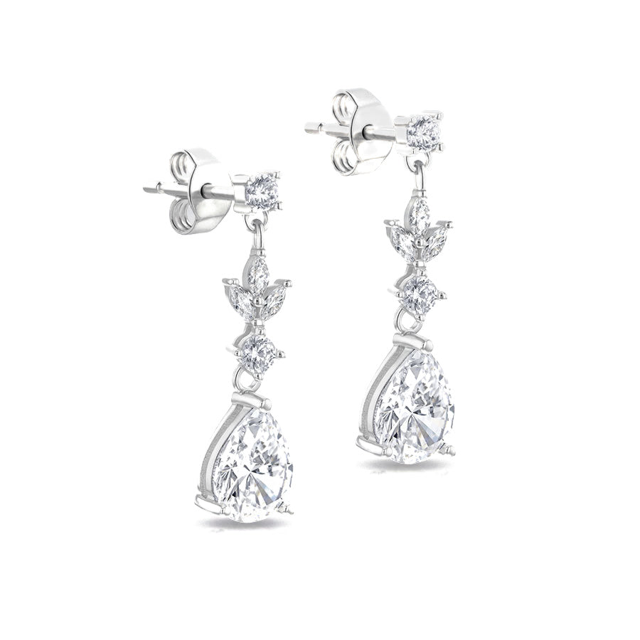 Sterling Silver Marquise And Teardrop Cubic Zirconia Drop Earrings