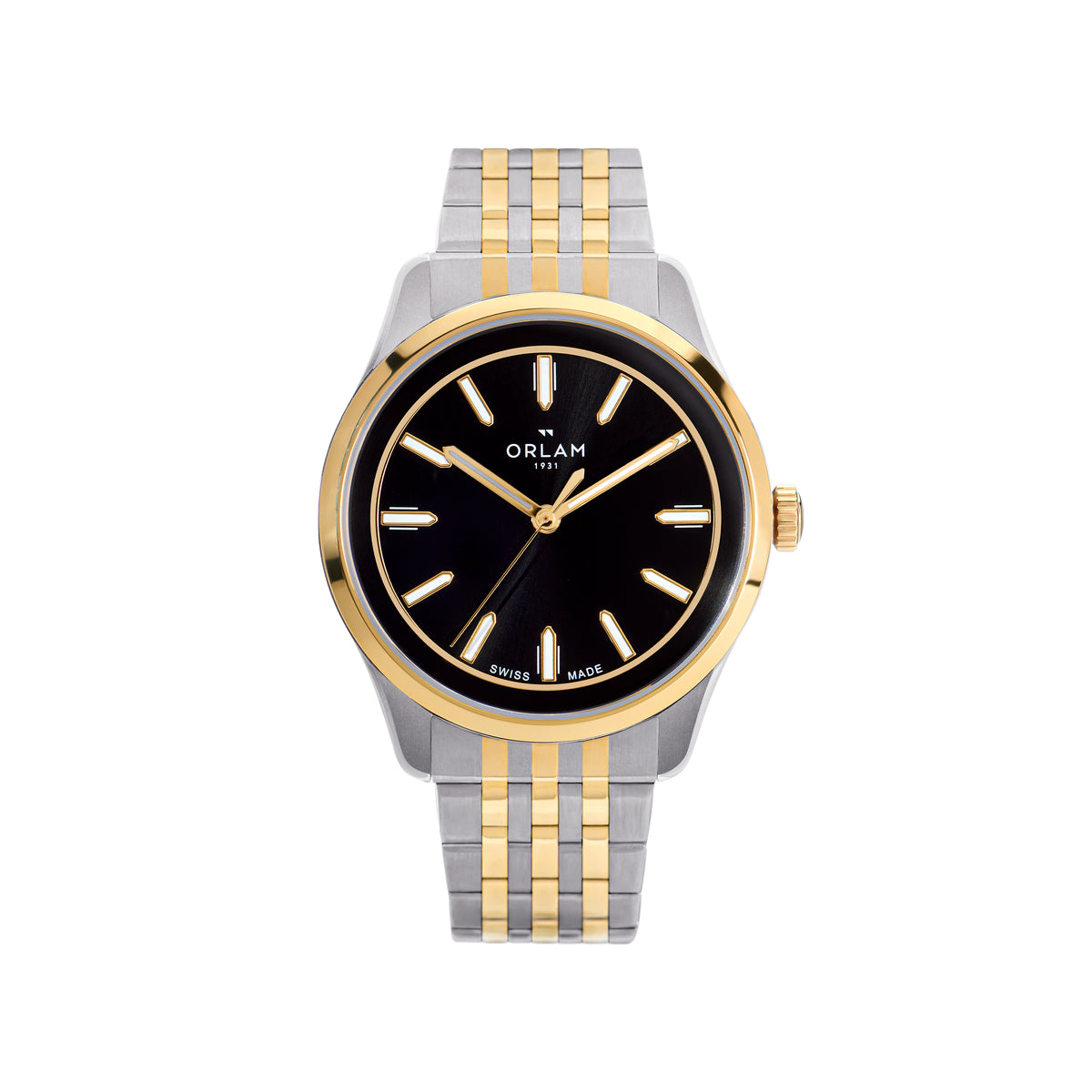 Orlam Cadence 40mm Black Dial Two-Tone Bracelet Quartz Mens Watch