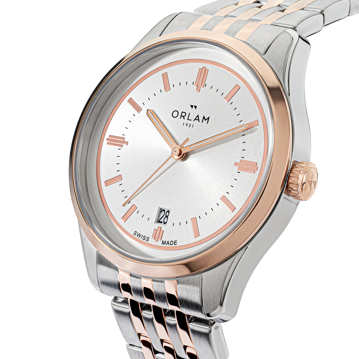 Orlam Pulse 40mm Silver Dial Two-Tone Bracelet Quartz Mens Watch