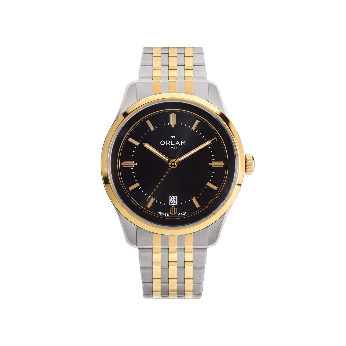 Orlam Pulse 40mm Black Dial Two-Tone Bracelet Quartz Mens Watch