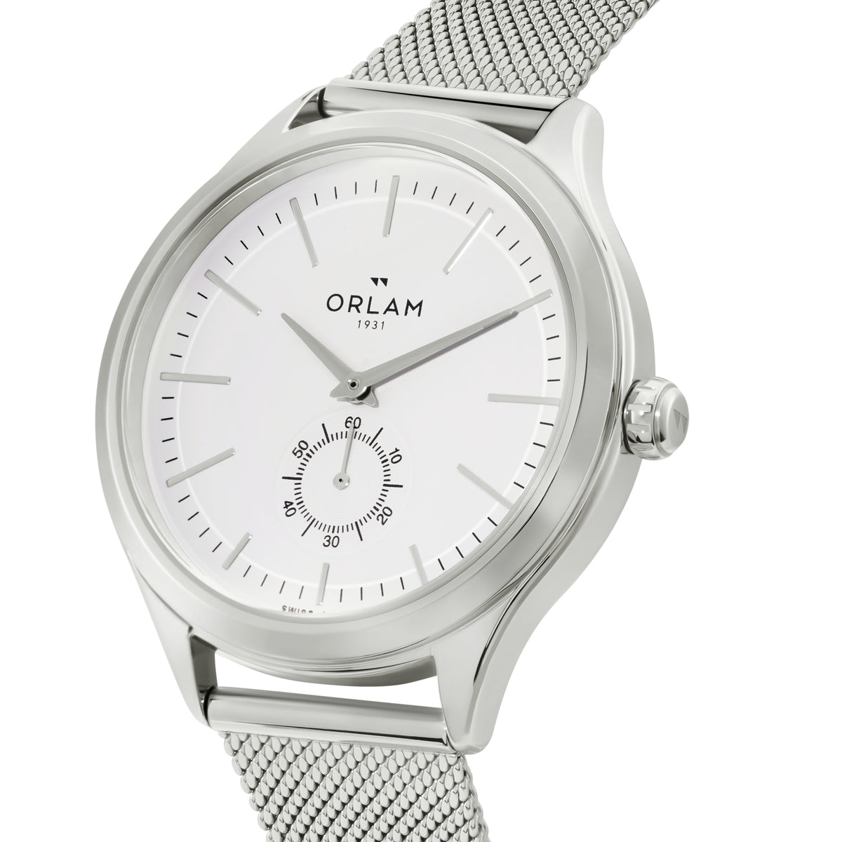 Orlam Aube 39mm White Dial Stainless Steel Mesh Bracelet Quartz Mens Watch