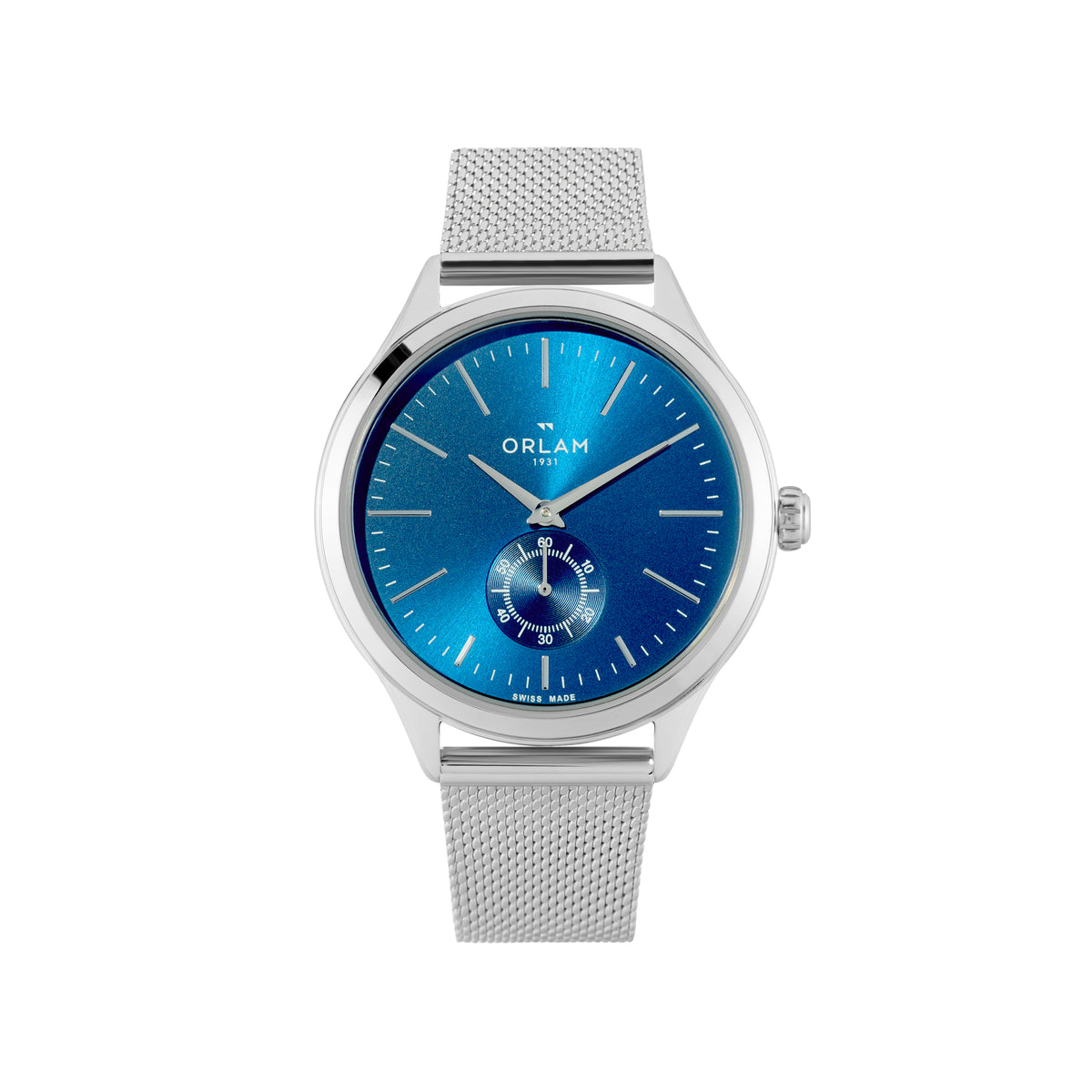 Orlam Aube 39mm Blue Dial Stainless Steel Mesh Bracelet Quartz Mens Watch