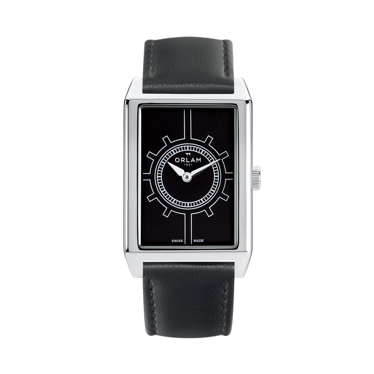 Orlam Epoque 25.5 x 40mm Black Dial Black Leather Strap Quartz Mens Watch