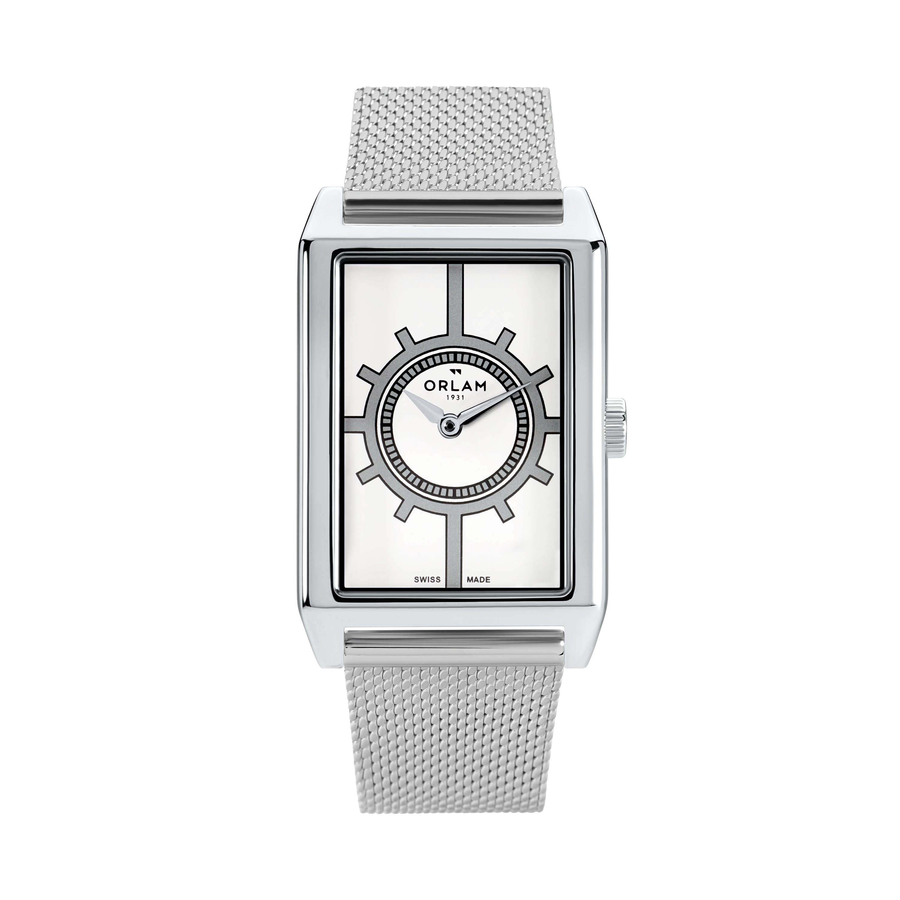 Orlam Epoque 25.5 x 40mm White Dial Stainless Steel Mesh Strap Quartz Mens Watch
