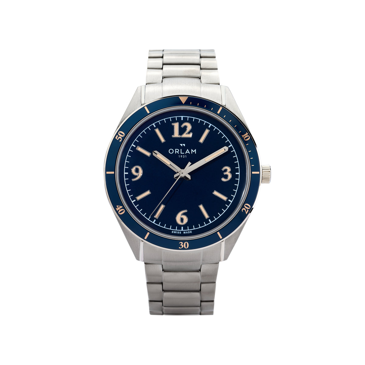 Orlam Crepuscule 41mm Blue Dial Stainless Steel Bracelet Quartz Mens Watch