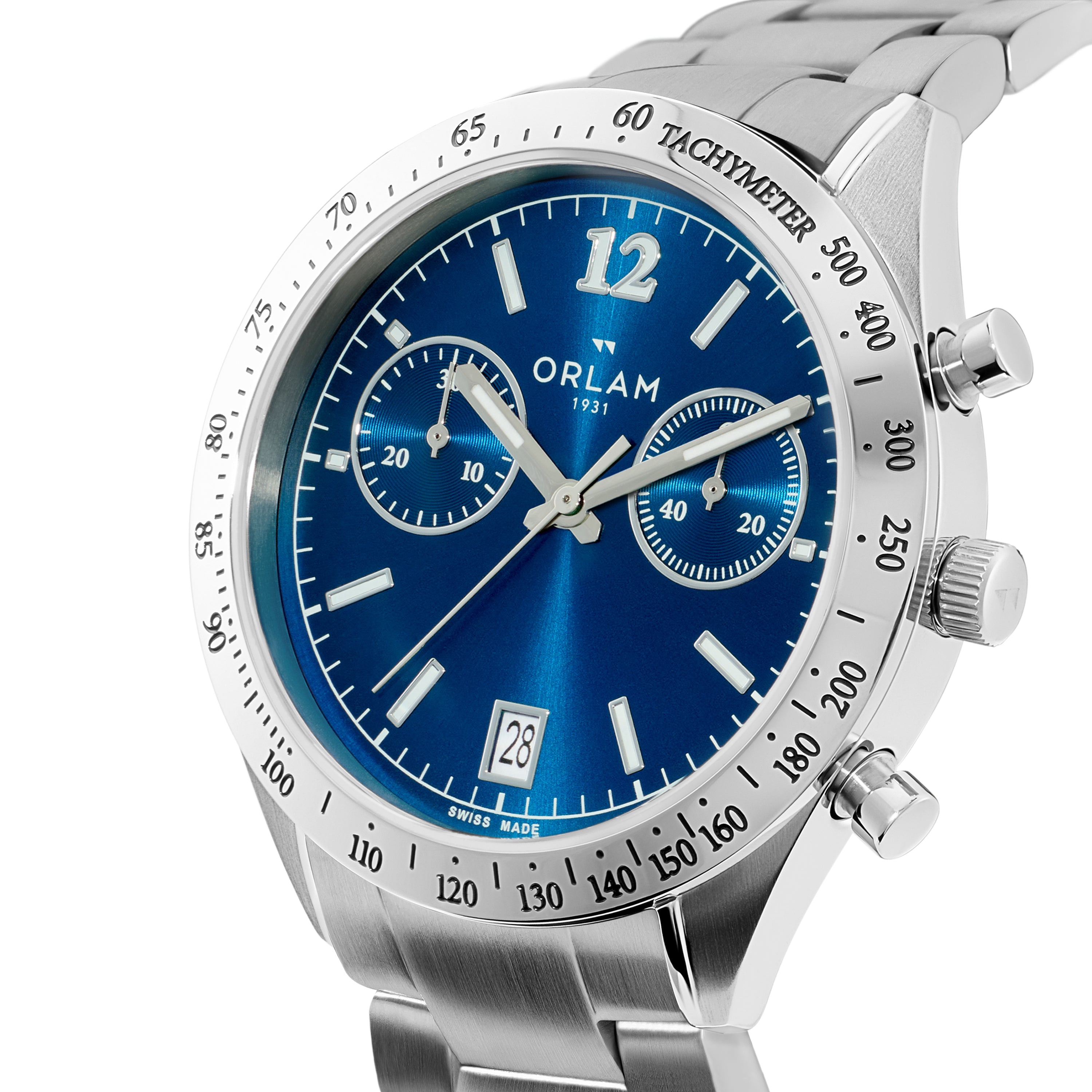 Orlam Legende 41mm Blue Dial Stainless Steel Bracelet Quartz Chronograph Mens Watch