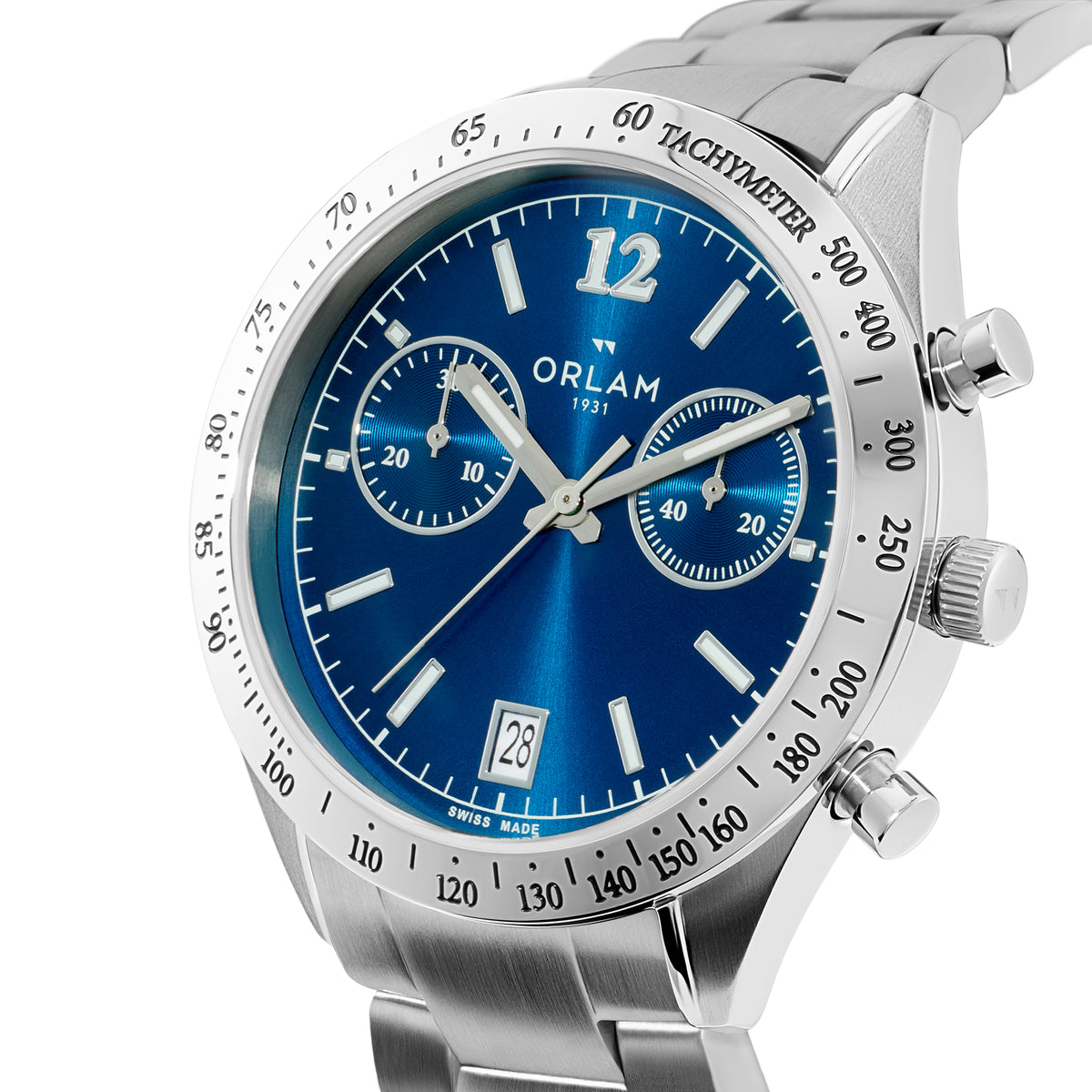 Orlam Legende 41mm Blue Dial Stainless Steel Bracelet Quartz Chronograph Mens Watch