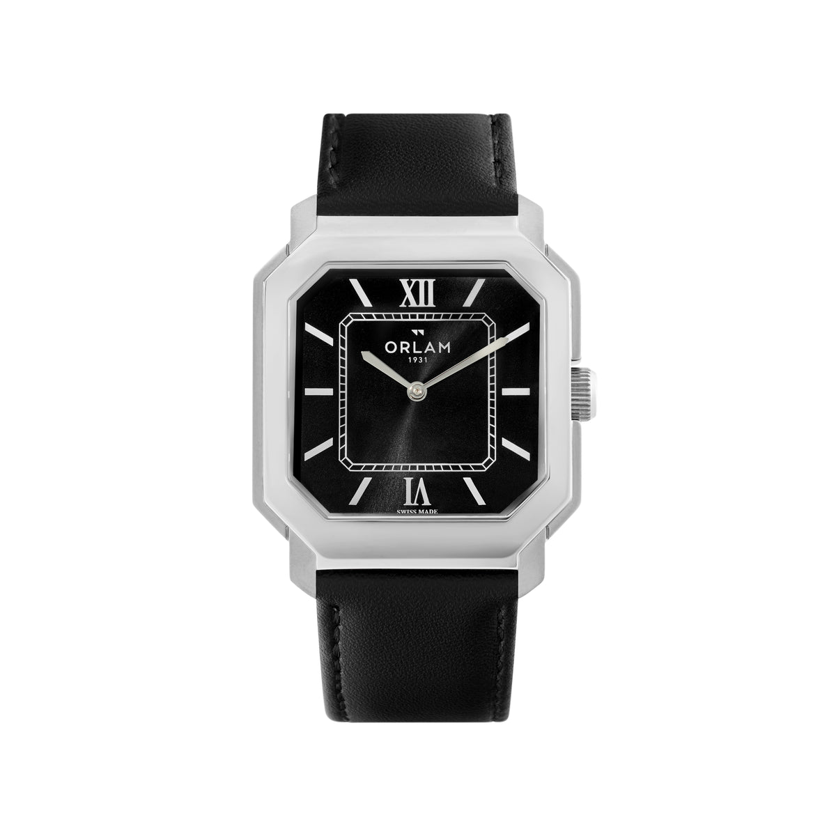 Orlam Heritage 36mm Black Octagonal Dial Black Leather Strap Quartz Mens Watch