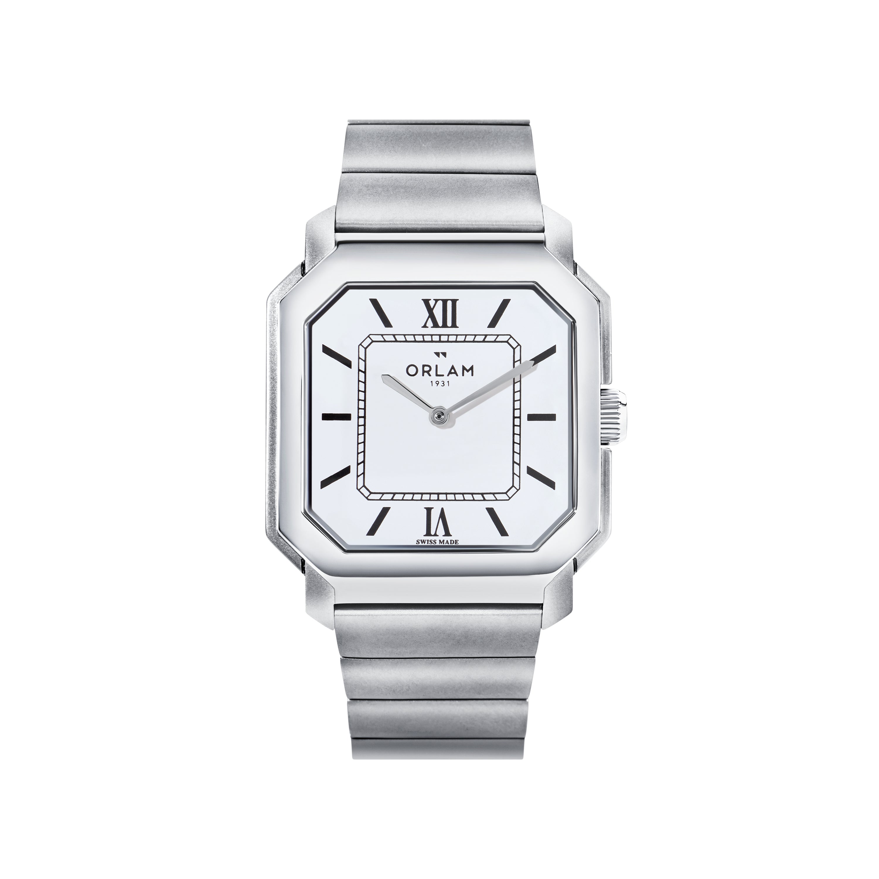 Orlam Heritage 36mm White Dial Stainless Steel Bracelet Quartz Mens Watch