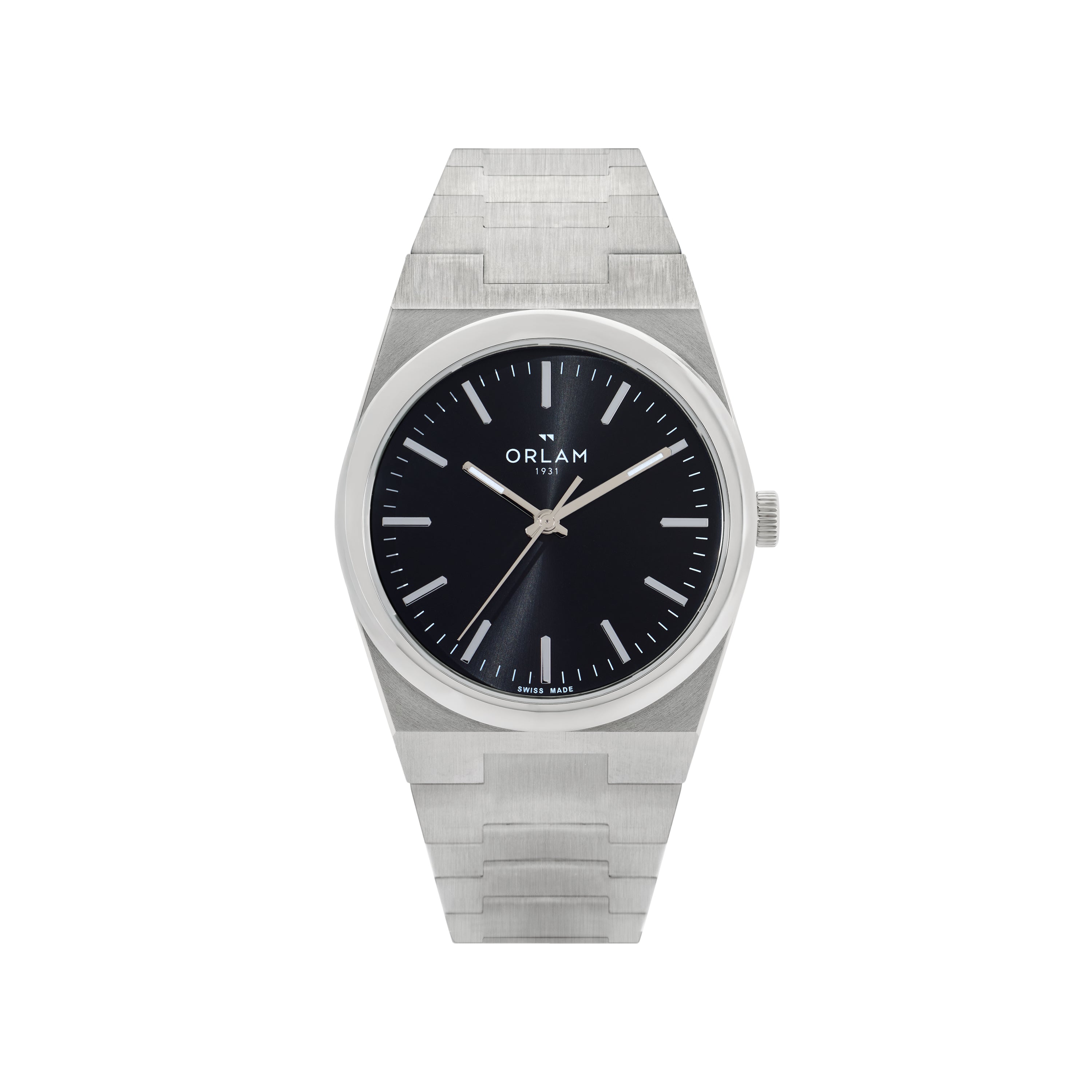 Orlam Elan 41mm Black Dial Stainless Steel Bracelet Quartz Mens Watch