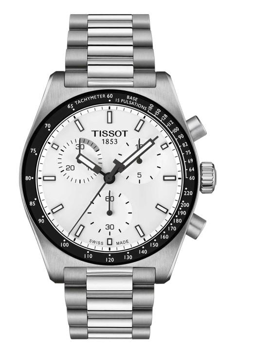 Tissot Gents PR516 Quartz Chronograph Watch 40mm White Dial Black Bezel