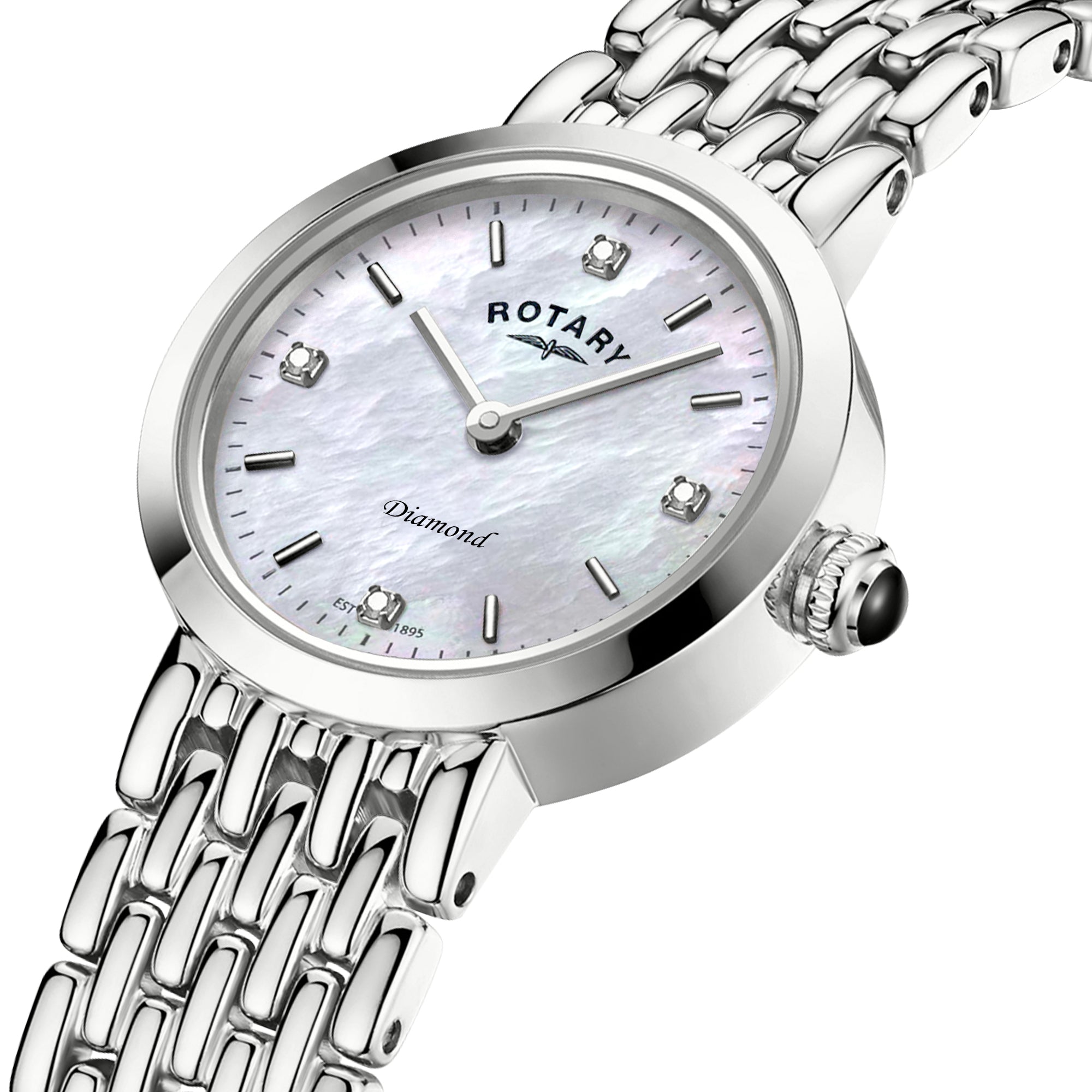 Rotary Heritage Diamond 22.7mm Mother of Pearl Stainless Steel Bracelet Quartz Ladies Watch