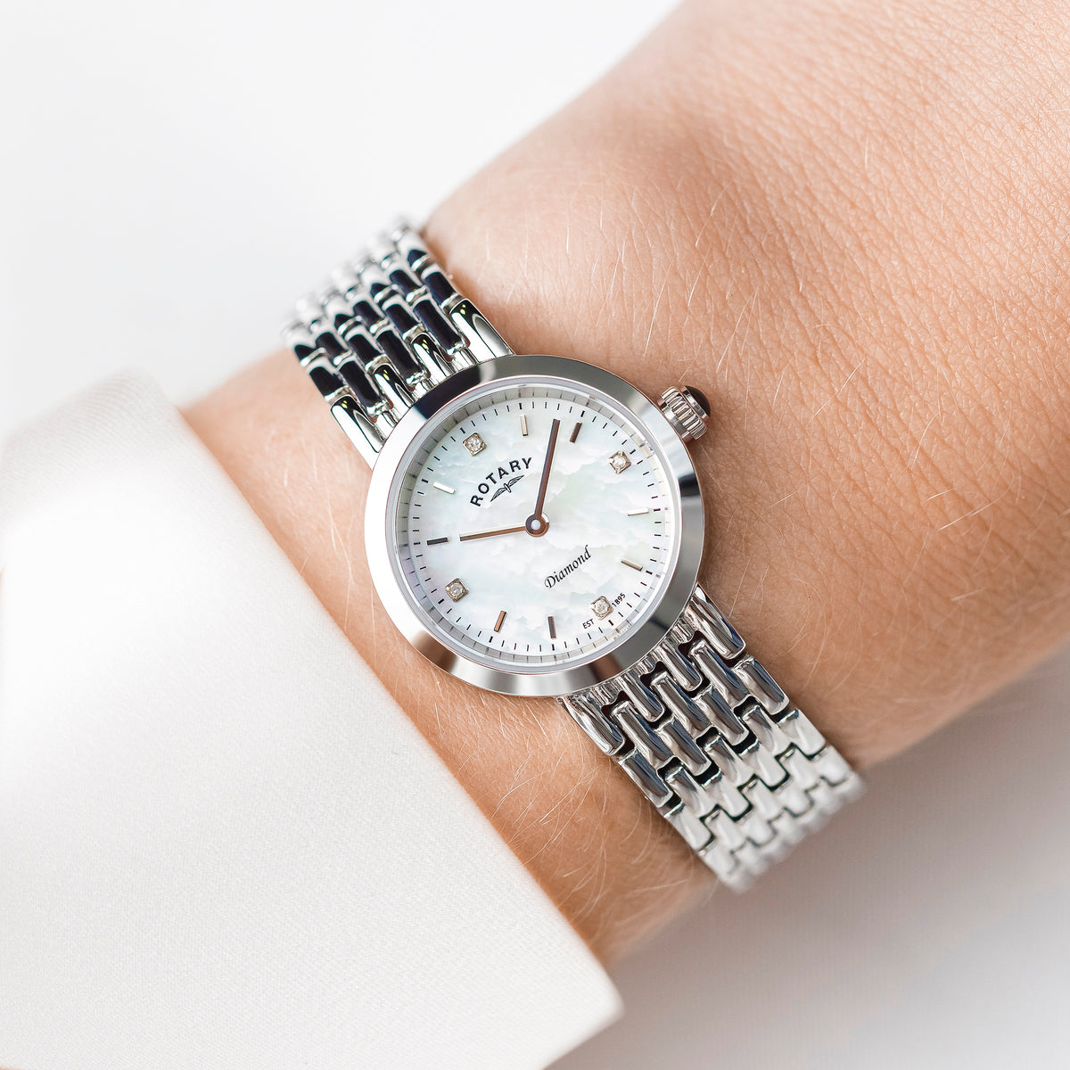 Rotary Heritage Diamond 22.7mm Mother of Pearl Stainless Steel Bracelet Quartz Ladies Watch