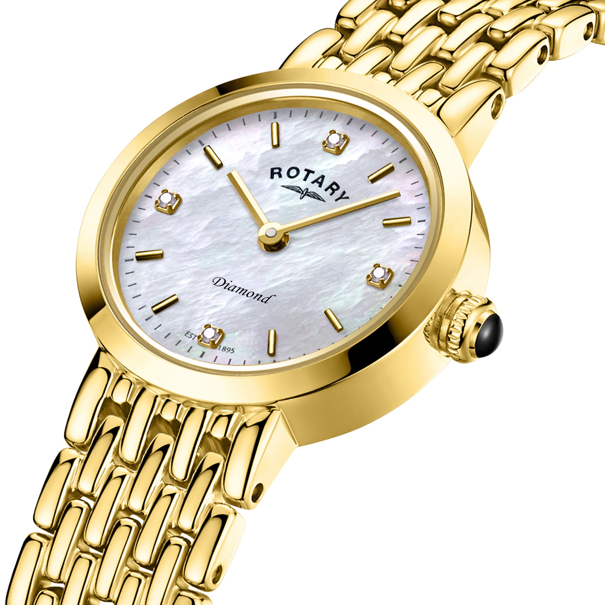 Rotary Heritage Diamond 22.7mm Mother of Pearl Yellow Gold PVD Bracelet Quartz Ladies Watch