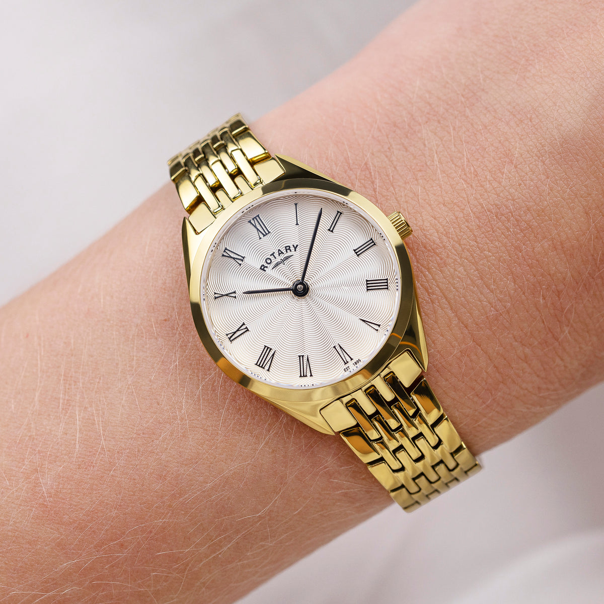 Rotary Ultra Slim 27mm Yellow Gold PVD Bracelet Quartz Ladies Watch