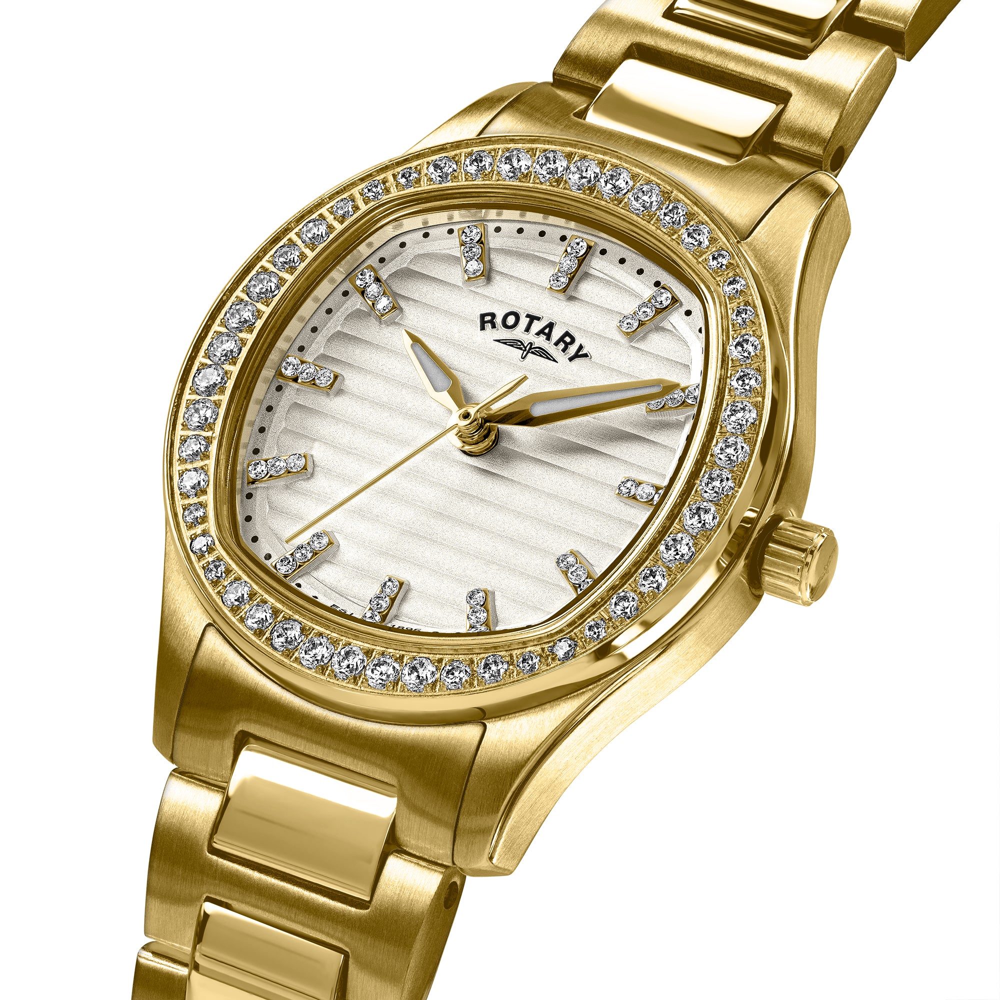 Rotary Brilliance 28mm White Dial Yellow Gold PVD Bracelet Quartz Ladies Watch