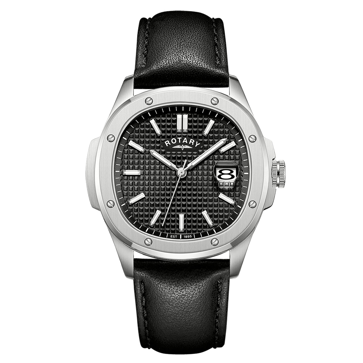 Rotary Apex100 40mm Stainless Steel Black Dial Black Leather Quartz Mens Watch