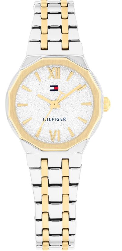 Tommy Hilfiger Ladies Mackenzie Quartz Watch 25mm Silver Tone Dial Two Tone Bracelet