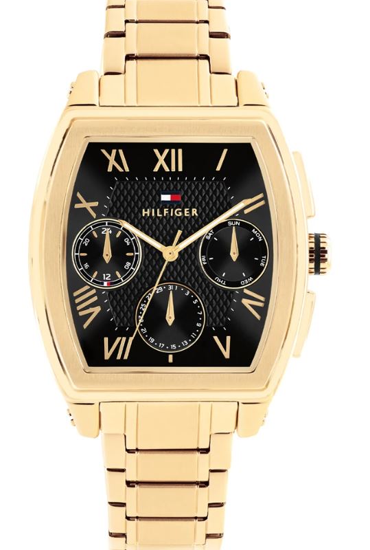 Tommy Hilfiger Gents TH-Oxford Quartz Watch 36mm Black Dial Yellow Gold Plated Case